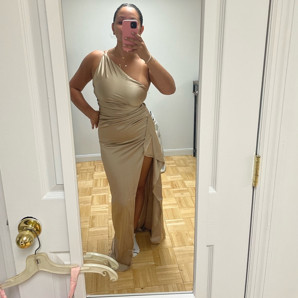 Champagne Satin Wedding Guest/ Bridesmaid Gown